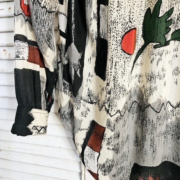 Vintage 90s Abstract Printed Rayon Blouse S - Picture 10 of 11